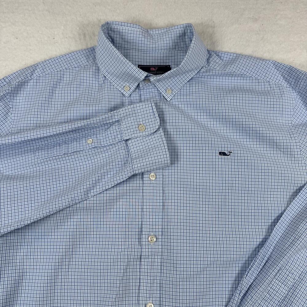 Vineyard Vines Shirt Mens Size XL Blue Check Classic Fit Whale Button Down